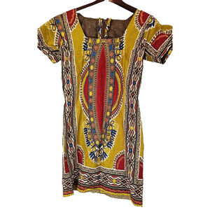 Vintage Handmade Cotton India Wax Block Print Dress Boho Hippie Retro Small‎